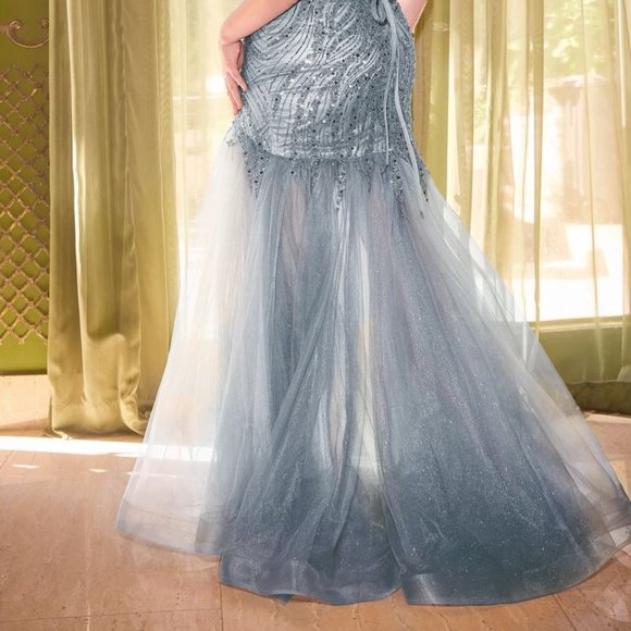 NEW LONG OFF THE SHOULDER SLEEVELESS FORMAL DRESS EMBROIDERED WITH BEADS CD0214C - Picture 7 of 10